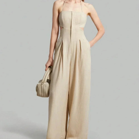 Khaki Sexy Women's Backless Strap Halter Jumpsuit - Picture 3 of 8